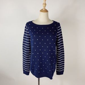 TALBOTS Birdseye Knit Navy White Stripe Sweater MP